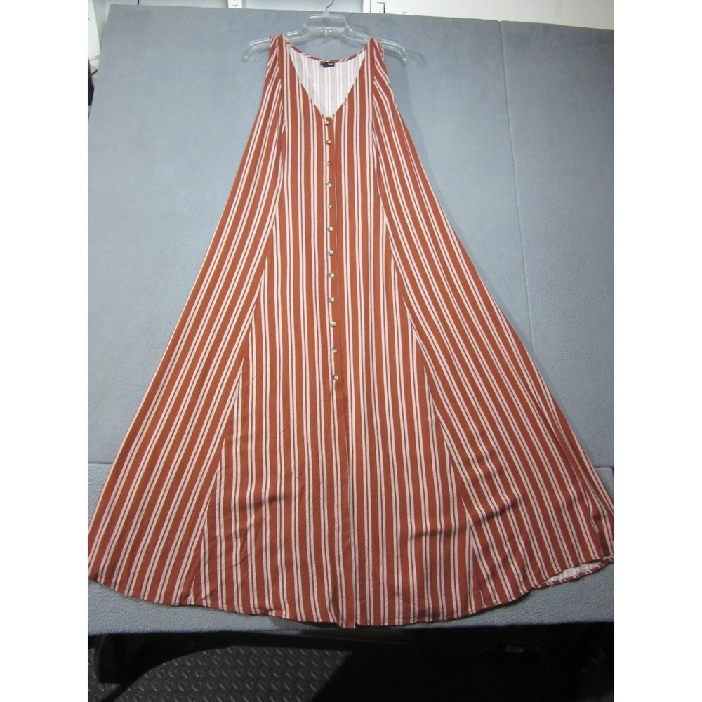 Torrid Dress Womens 0 Red Striped Lace Up Back Maxi V-Neck Sleeveless Woven